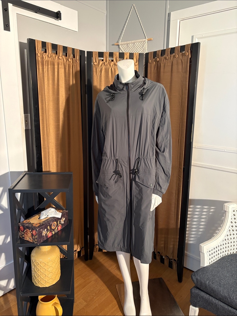 Lightweight Hooded Long Rain Jacket - Green